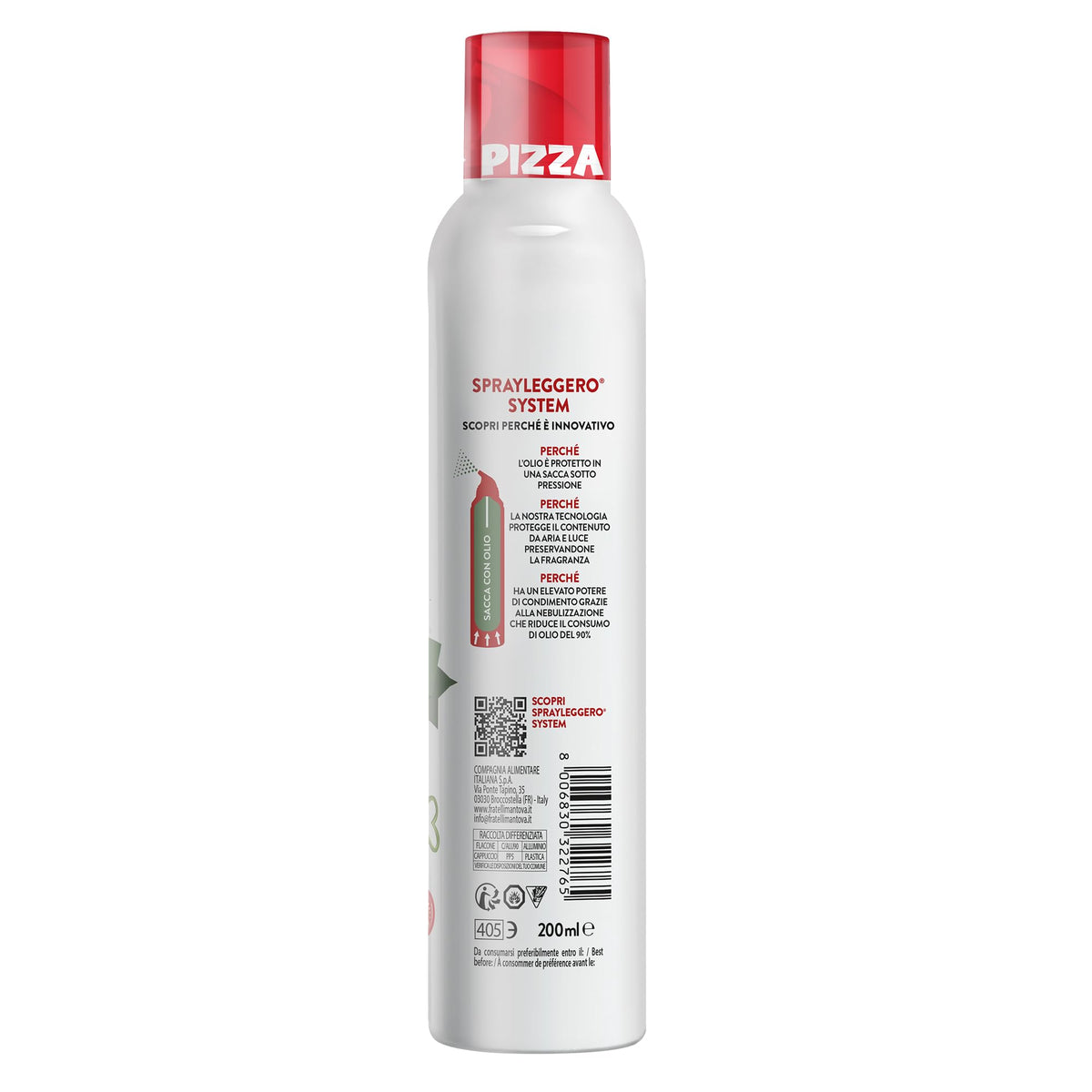 Pizza spray Fratelli Mantova, Olio extravergine di oliva spray al gusto pizza, 200 ml, Spray da Cucina, Zero Sprechi e Dosi Precise, Nebulizzatore Olio