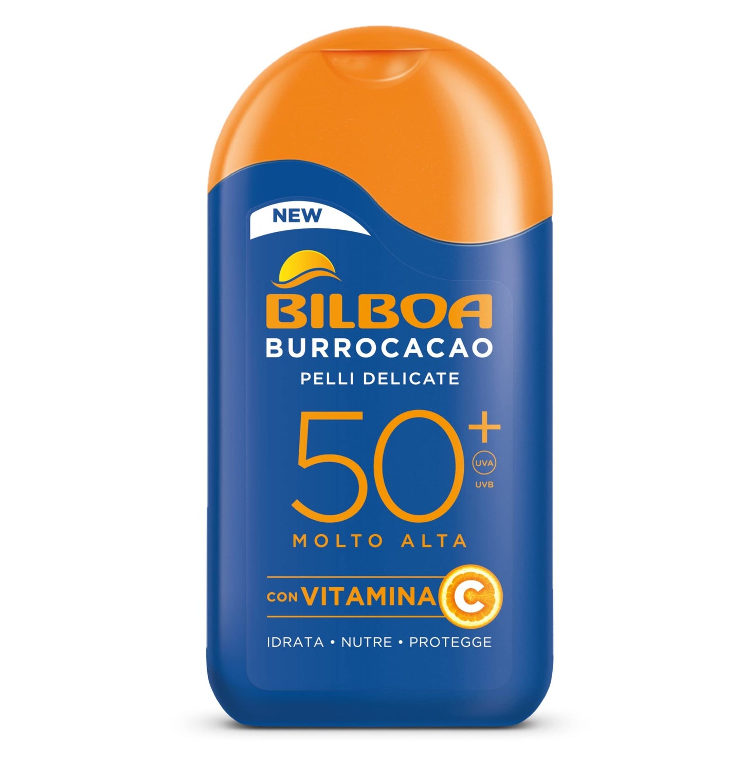 Bilboa Burrocacao Latte Solare SPF 50+, Protezione Solare Molto Alta per Pelli Sensibili, Formula con Vitamina C, Idrata, Nutre e Protegge,Dermatologicamente Testato, 200 ml