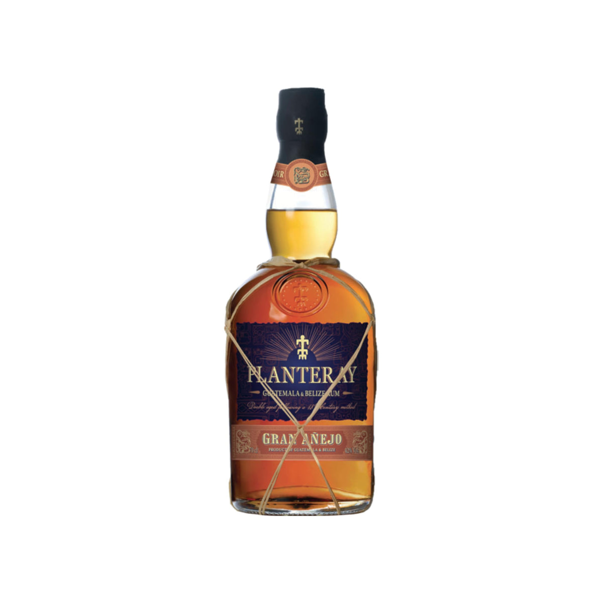 Planteray Rum Gran Anejo, 700ml, Confezione Regalo con 2 Tiki Mug, Rum Scuro Artigianale, Note Speziate e Vanigliate, Invecchiato 3 Anni, Miscela da Guatemala e Belize, Affinato in Francia, 42% Vol.