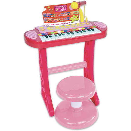 Bontempi | MiniMaestro: Tastiera Giocattolo Elettronica a 31 Tasti con Microfono e Accessori, Rosa, 450x430x610 mm
