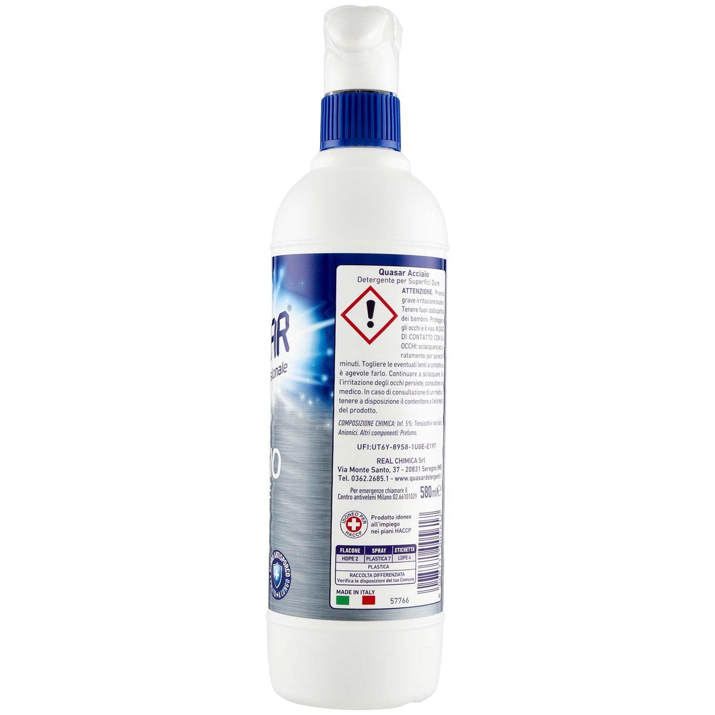 Quasar Detergente Acciaio Spray, 580ml
