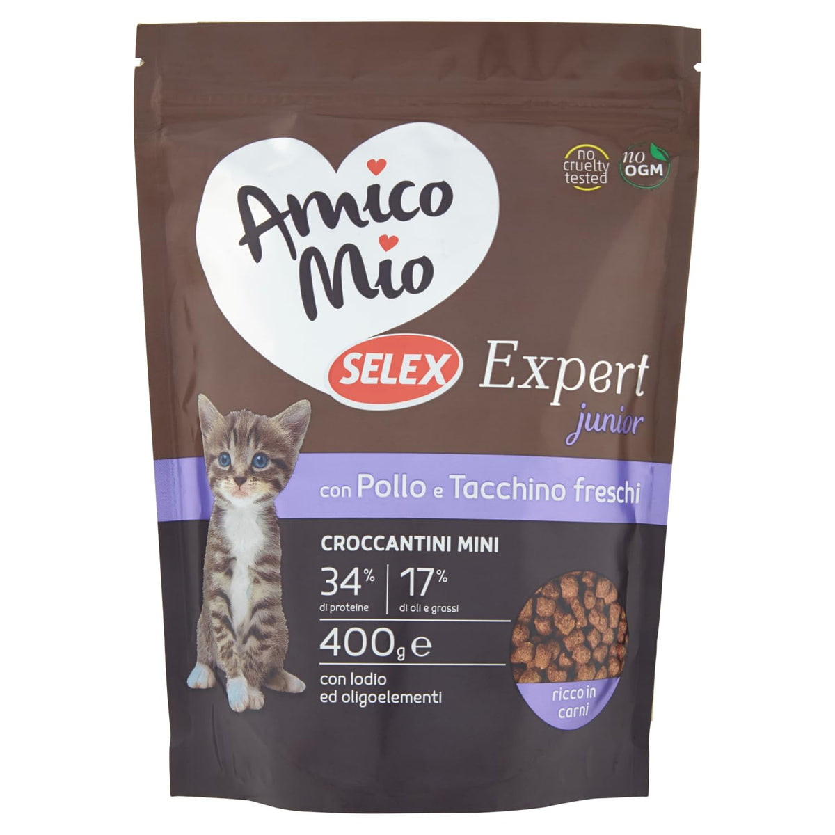 Selex amico mio expert gatto junior croccantini con pollo e tacchino freschi 400 g