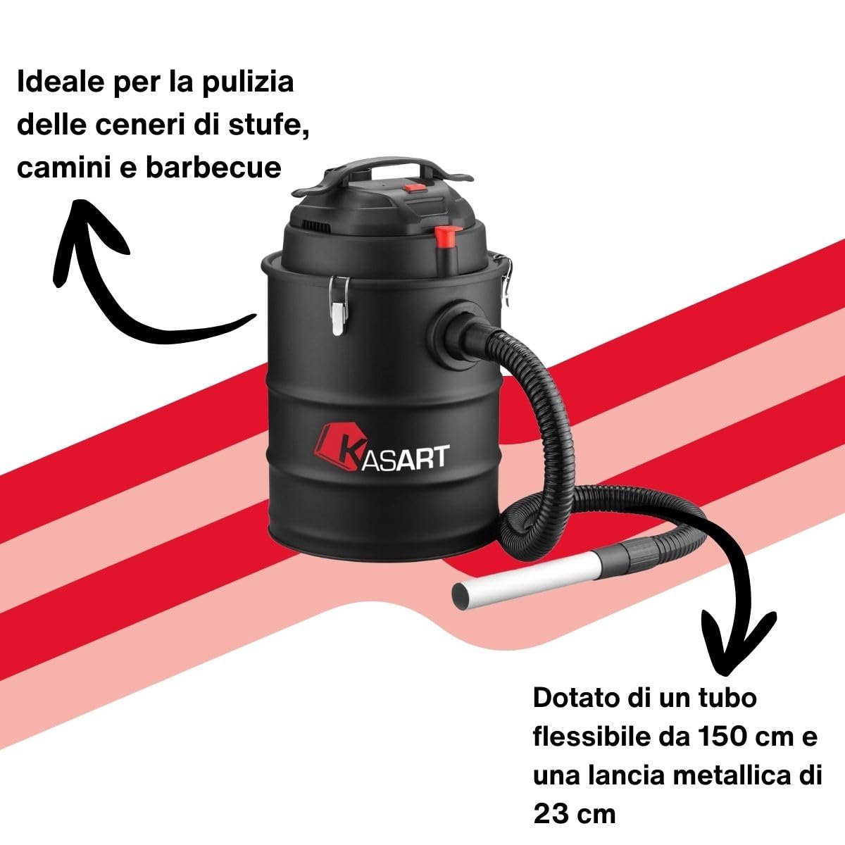 KASART Aspiracenere e Aspirapolvere senza fili 1200 W Ideale per Giardini e Case, Pulizia Profonda e Affidabile di Stufe, Camini e Barbecue, Design Ergonomico e Facile Movimento per Pulizia Interna