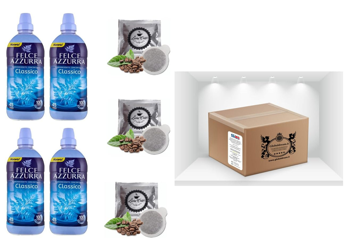 CG94 - Felce Azzurra Ammorbidente Concentrato Classico|45 lavaggi 900ml - Box(4 Bottiglie) 3 Cialde Lucky Caffè in omaggio