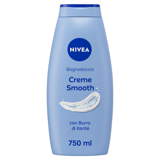 NIVEA Bagnodoccia Creme Smooth 750 ml, Bagnoschiuma in crema detergente e vellutante, Crema docciaschiuma arricchita con Burro di Karité, Vitamine C, E e Oli Nutrienti dal profumo delicato