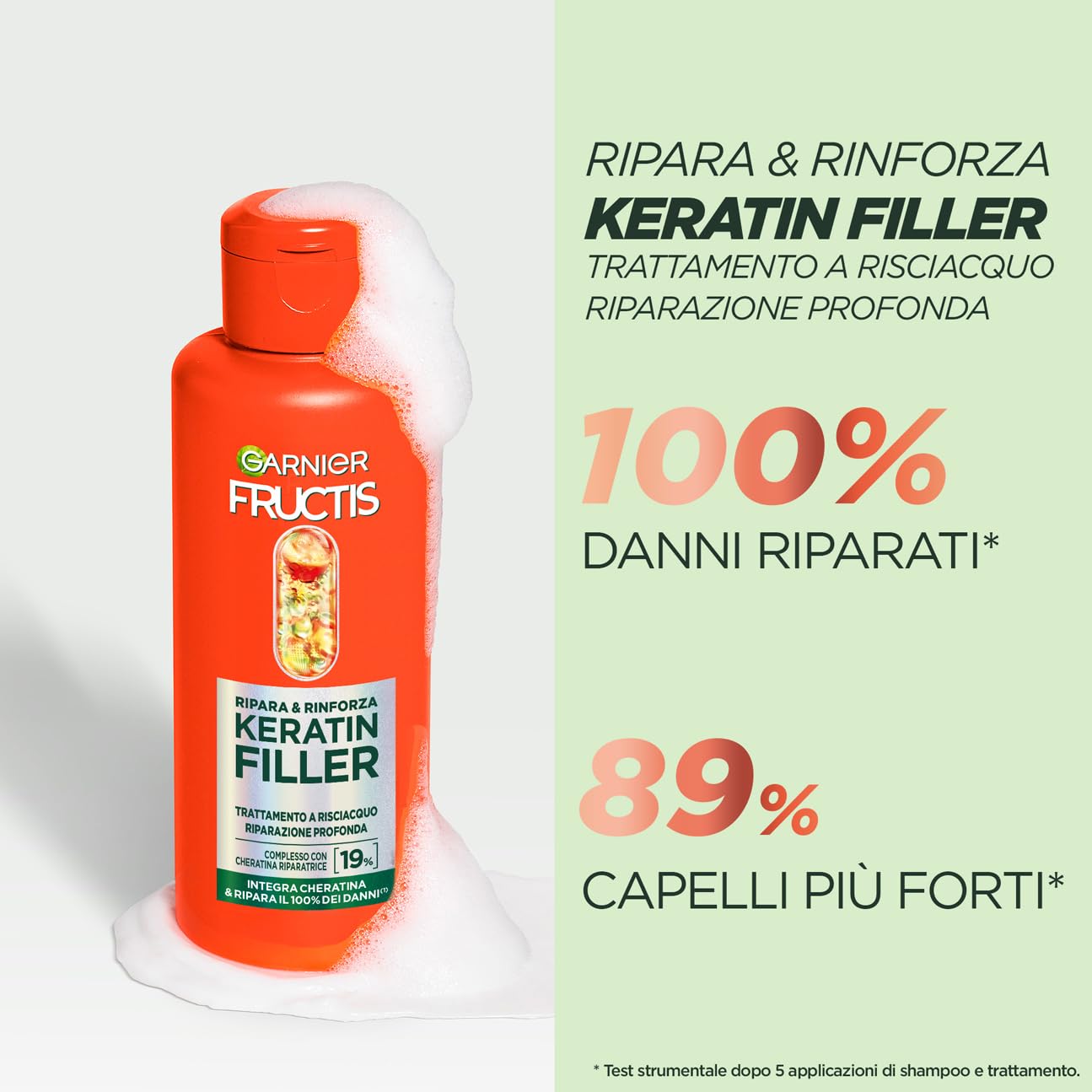 Garnier Fructis, Trattamento con Risciacquo, Per Tutti i Capelli Danneggiati, Riparazione Profonda, Per Capelli Più Forti, Con Olio di Marula e Cheratina, Keratin Filler, Ripara&Rinforza, 200 ml