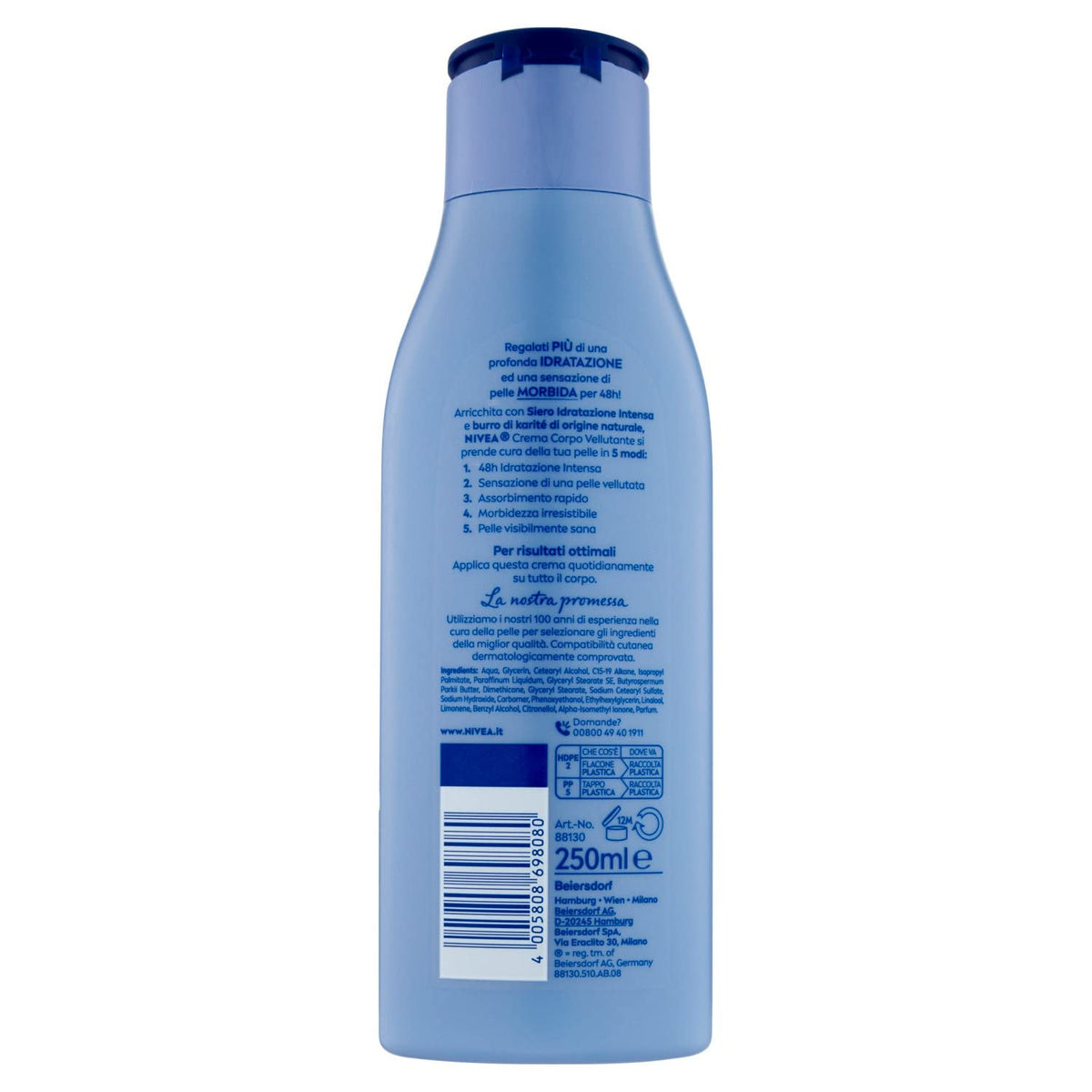 Nivea Crema Corpo Vellutante 48h Burro di Karitè, Pelle Secca, 250 ml