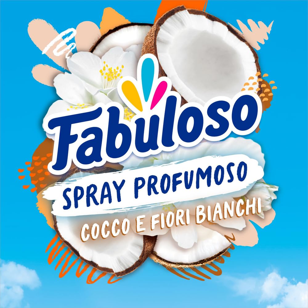 Fabuloso Spray Profumatore per Tessuti Cocco e Fiori Bianchi 250 ml, Profumatore per Tessuti, Rinfresca i Capi, Spruzzo Sottile e Uniforme, Utilizzabile su Capi e Tessuti Bagnati