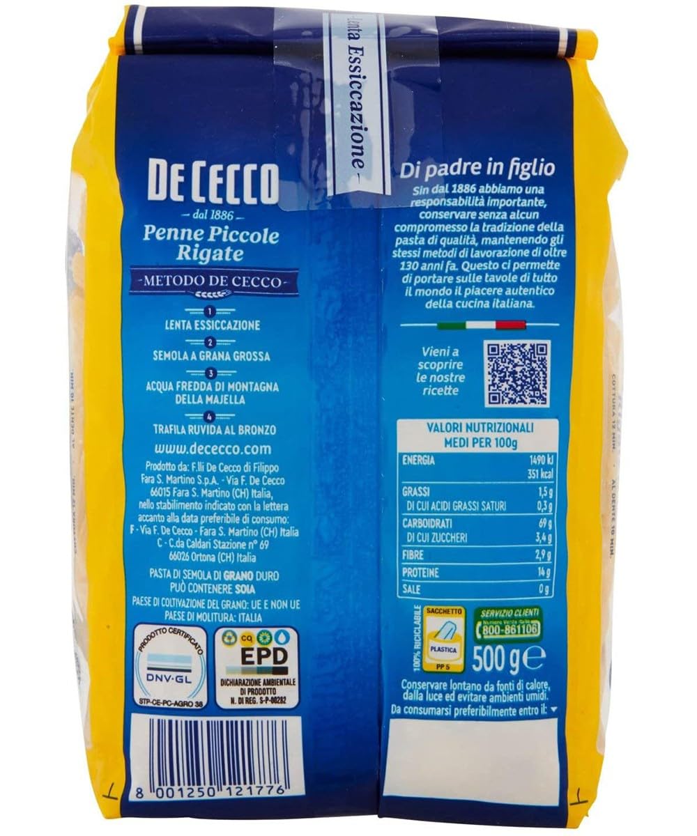 10 x Cecco Penne Piccole Rigate No. 177 Italian Pasta 500g
