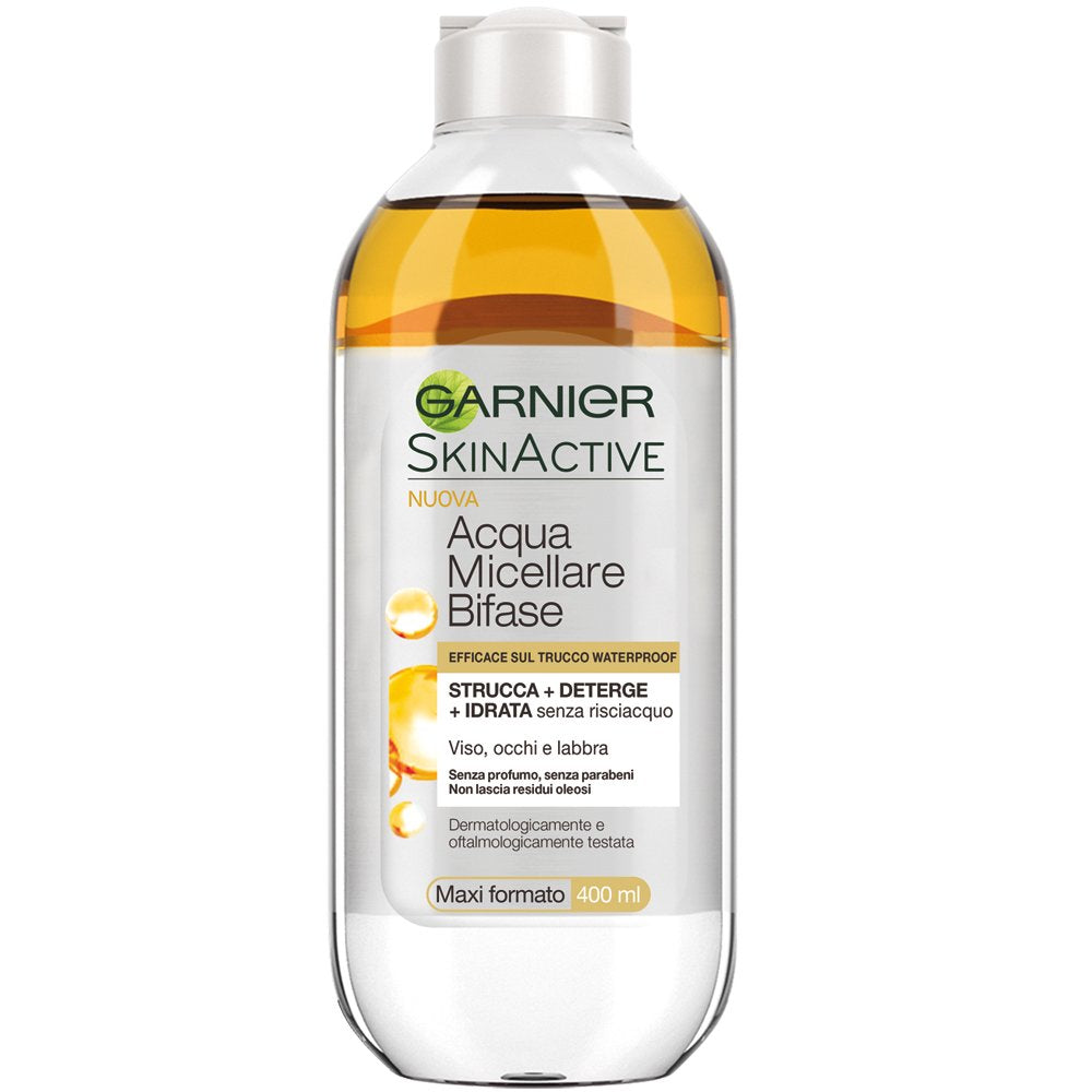 Garnier Acqua Micellare, Bifase con Olio d'Argan Efficace sul Trucco Waterproof, 400ml (Il pacchetto può variare)