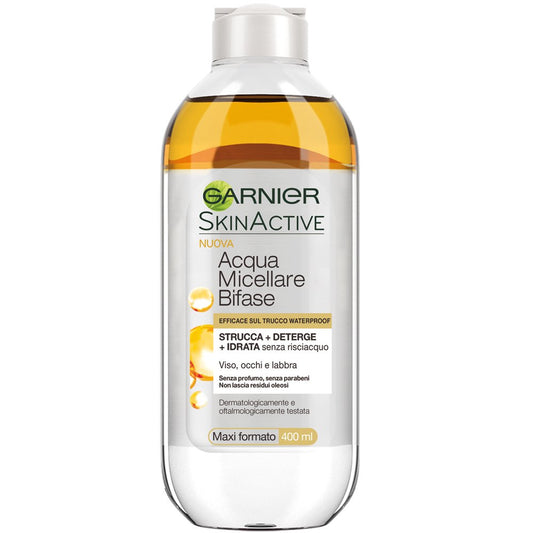 Garnier Acqua Micellare, Bifase con Olio d'Argan Efficace sul Trucco Waterproof, 400ml (Il pacchetto può variare)