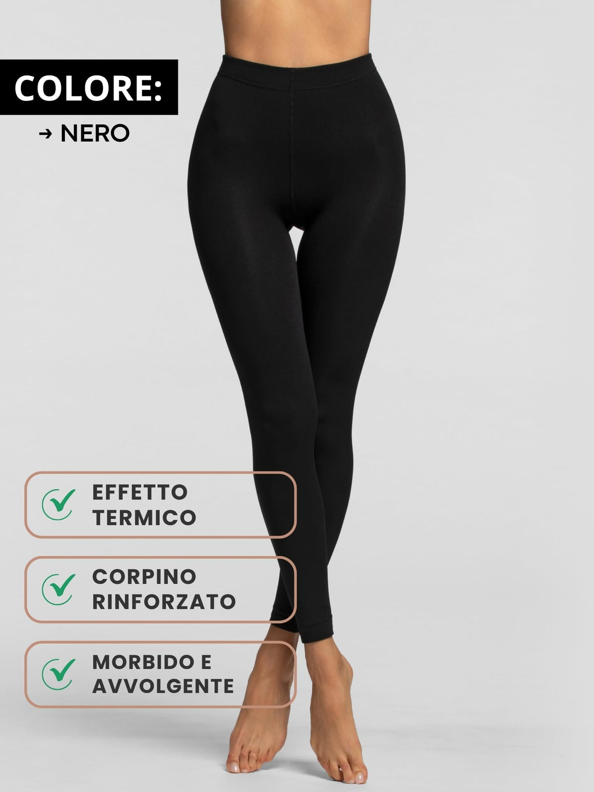 POMPEA Micropolar Leggings Termici Donna, Leggings a Tinta Unita Nero con Interno Effetto Pile per Stagione Invernale, Caldo e Coprente