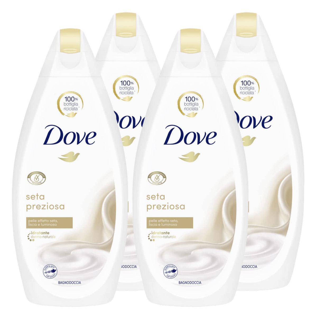 4x Dove Bagnodoccia Idratante Seta Preziosa Bagnoschiuma Pelle Effetto Seta - 4 Flaconi da 450 ml
