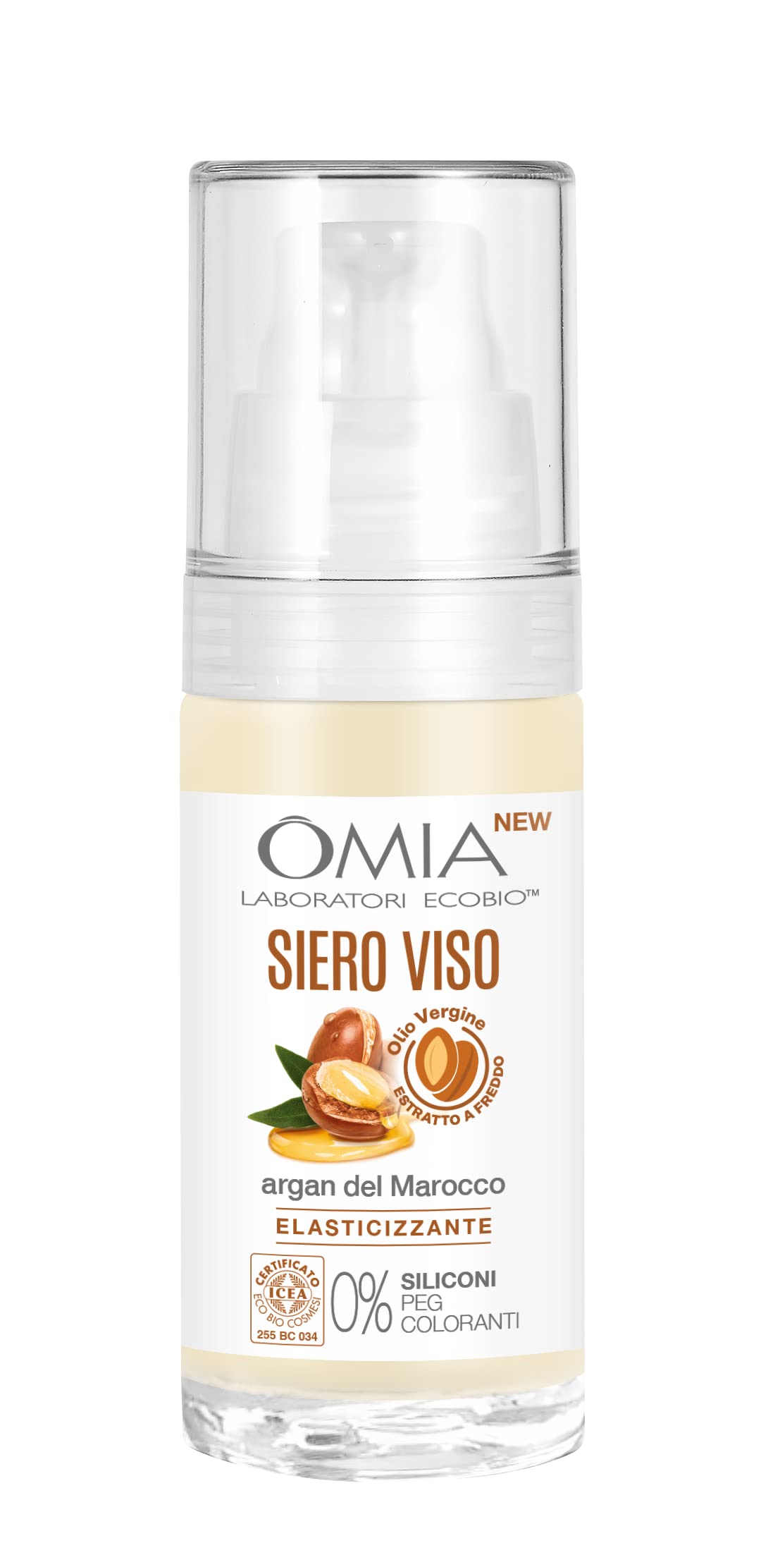 Omia, Siero Viso Idratante con Argan del Marocco, Trattamento Viso Nutriente ed Elasticizzante per il Viso e il Contorno Occhi, Ideale come Base Trucco, 30 ml