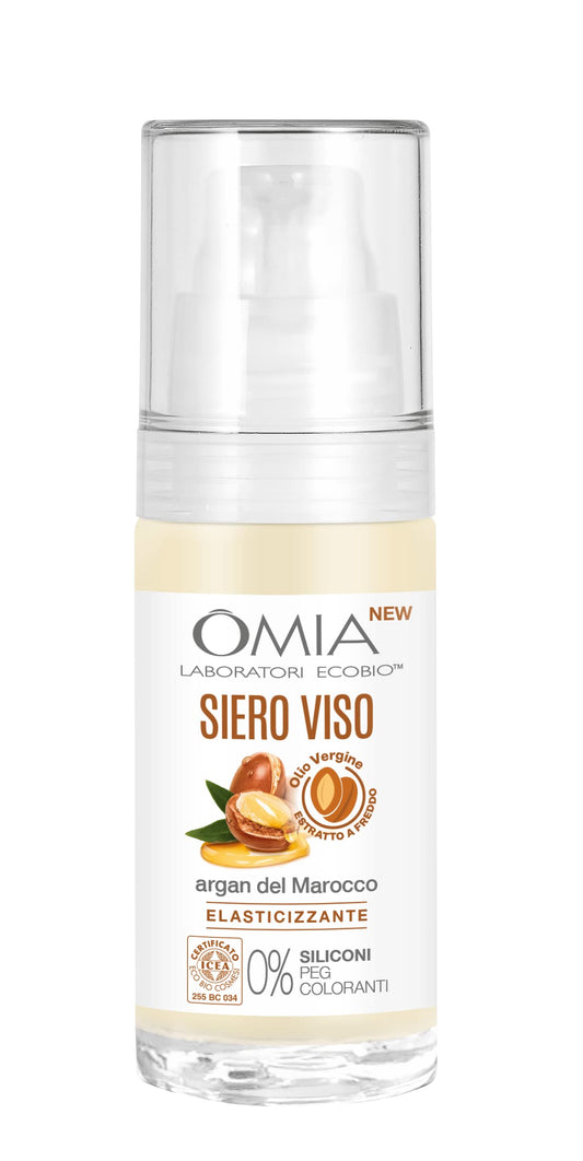 Omia, Siero Viso Idratante con Argan del Marocco, Trattamento Viso Nutriente ed Elasticizzante per il Viso e il Contorno Occhi, Ideale come Base Trucco, 30 ml