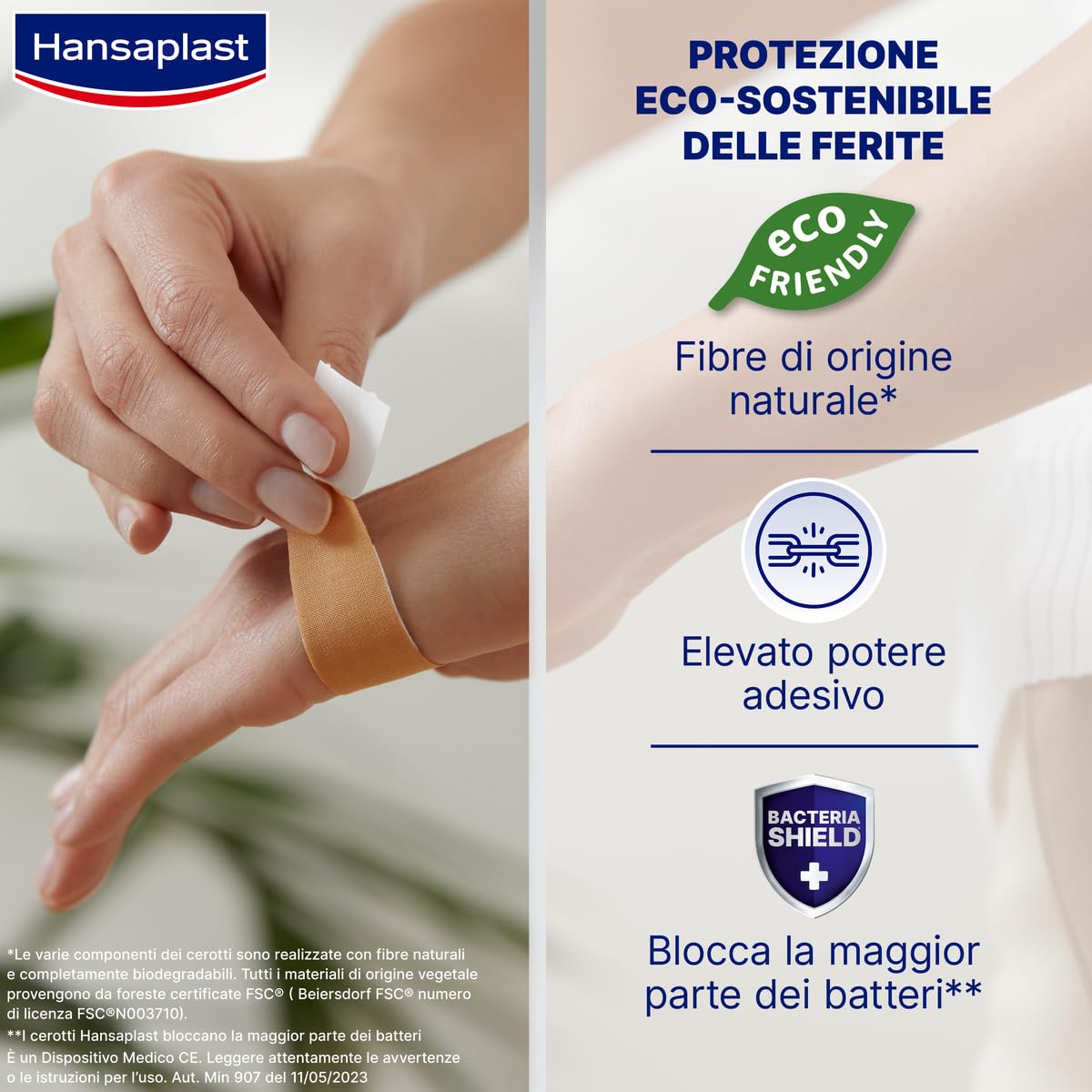 Hansaplast Cerotti GREEN & PROTECT, Cerotti impermeabili e sostenibili, Realizzati con resistenti fibre di origine naturale*, 1 Confezione in striscia da 1m x 6cm