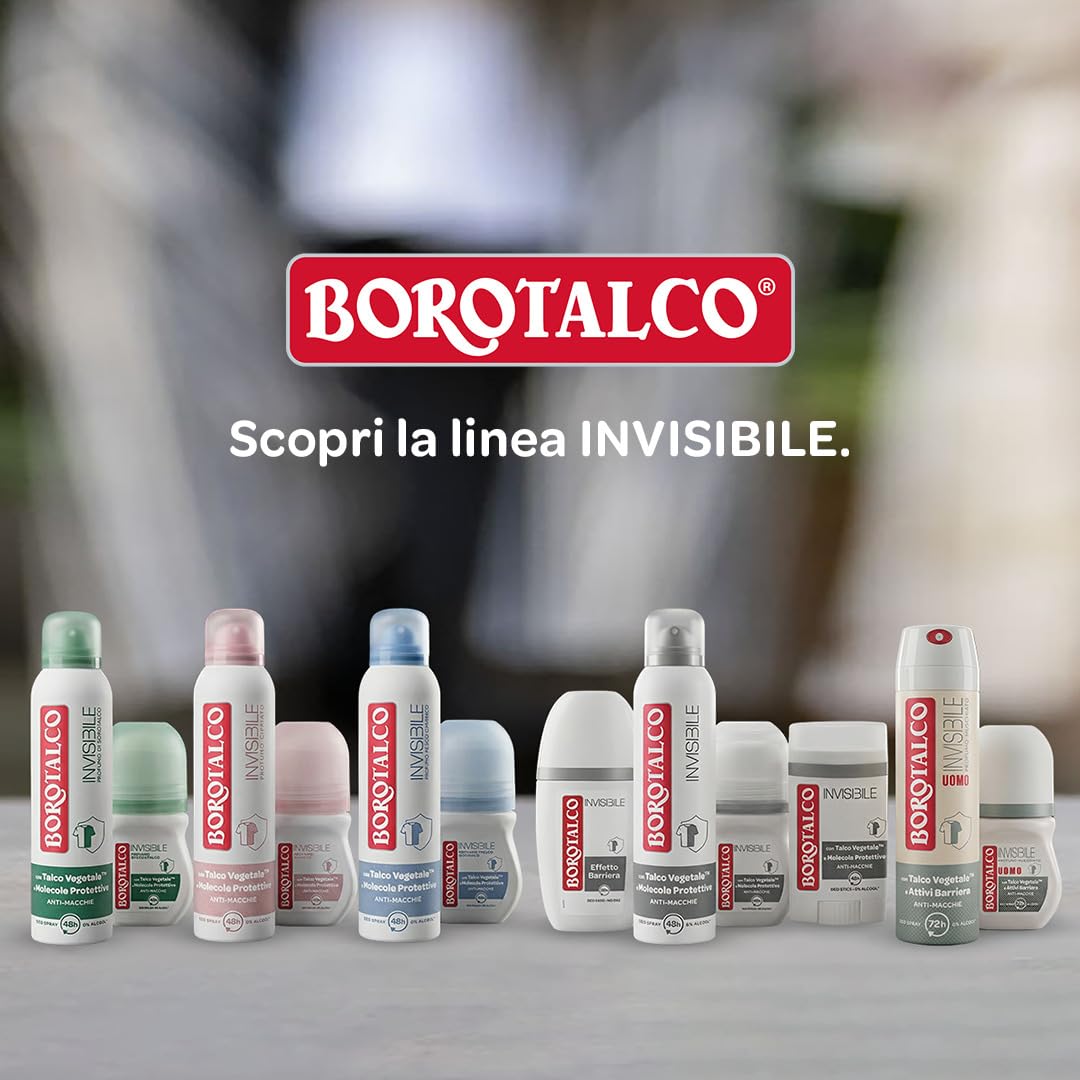 Borotalco, Deodorante Spray Invisibile Azzurro, Formula Senza Alcool con Talco Effetto Barriera, Cattura e Non Trasferisce Aloni, 48h di Efficacia, Profumo Fresco Oceanico - 1 Flacone da 150 ml