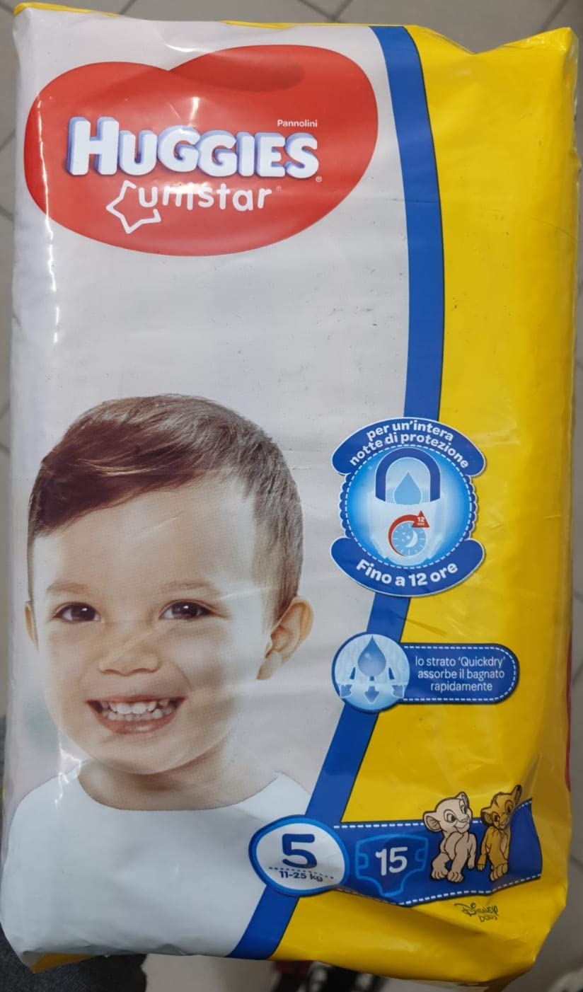 Huggies Unistar Pannolini, Taglia 5 (11-25 kg), 1 Pacco da 15 Pezzi
