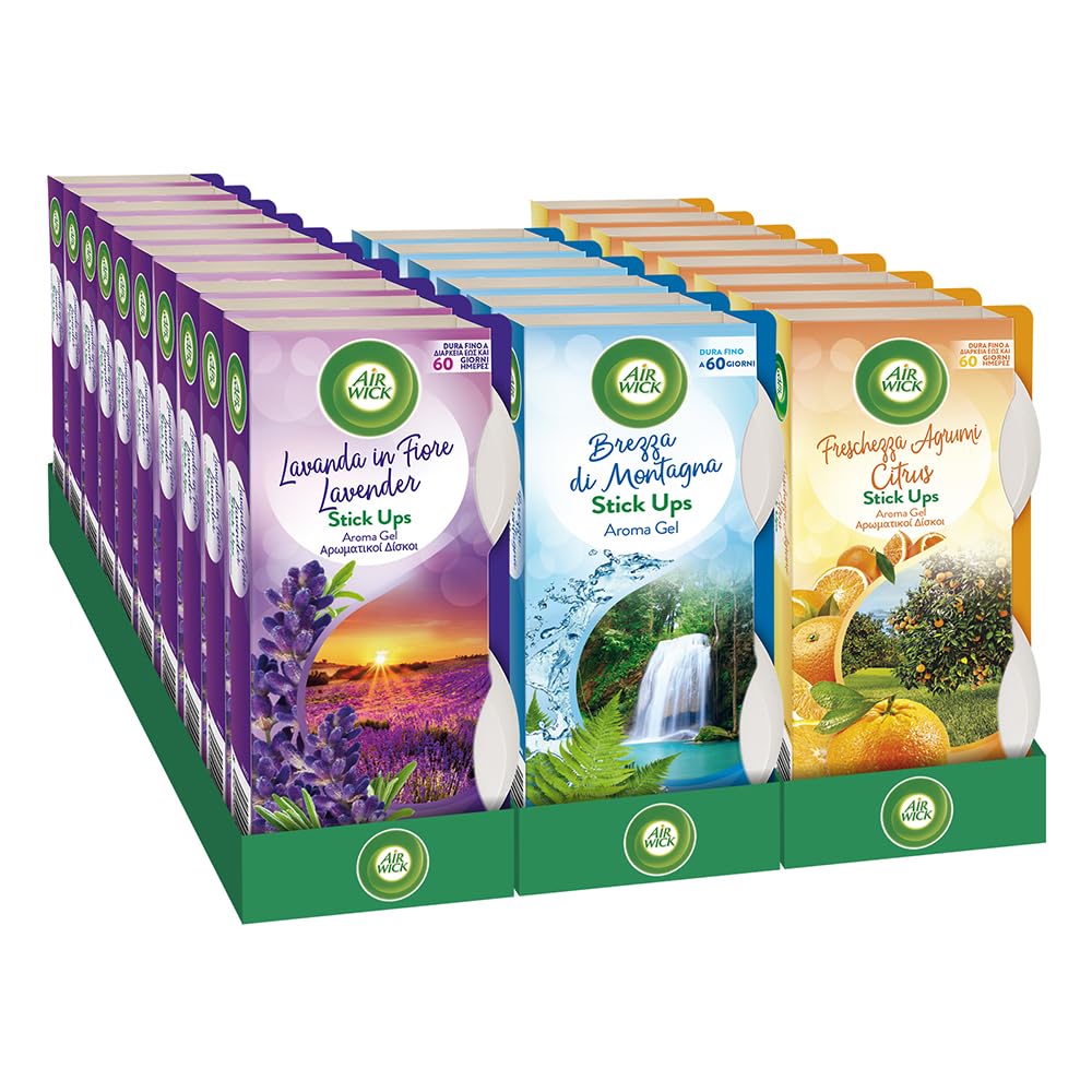 Airwick Stick Up Mix, Confezione da 24 Stick Up,10 Fragranza Lavanda, 6 Fragranza Bouquet, 8 Fragranza Agrumi, deodorante per l'ambiente