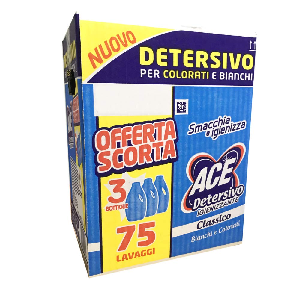 ACE+ 145496 Detersivo Liquido Classico, Igienizzante 3 x 25 Lavaggi