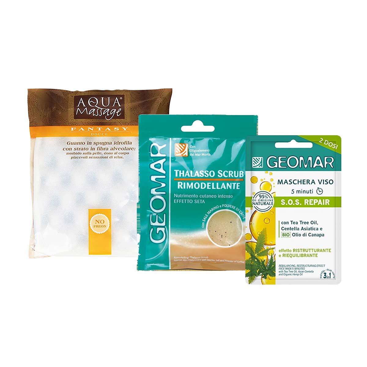 KIT CORPO E VISO: Thalasso Scrub Rimodellante Monodose + Maschera Viso S.O.S. Repair + Guanto in Spugna