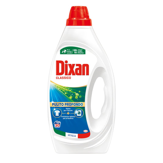 Dixan Liquido Classico Pulito Profondo, Detersivo lavatrice liquido contro le macchie più ostinate, in formato da 30 lavaggi