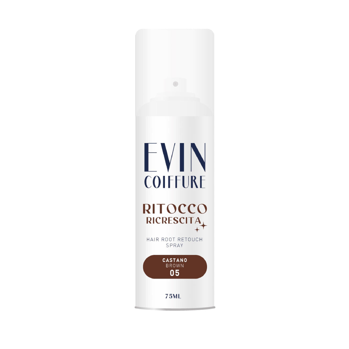 EVIN COIFFURE | Spray Ritocco Ricrescita Capelli 05 Castano, 75ml, Spray Correttore per Capelli, Facile Applicazione