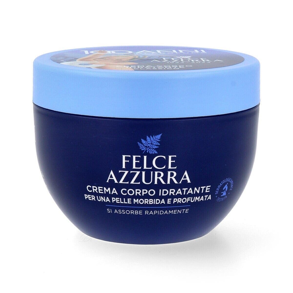 Paglieri Felce Azzurra Crema corpo idratante, 3 confezioni da 250 ml, + 1 confezione di talco in polvere Felce Azzurra inclusa, 100 g