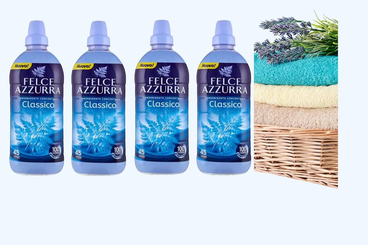 CG94 - Felce Azzurra Ammorbidente Concentrato Classico|45 lavaggi 900ml - Box(4 Bottiglie) 3 Cialde Lucky Caffè in omaggio