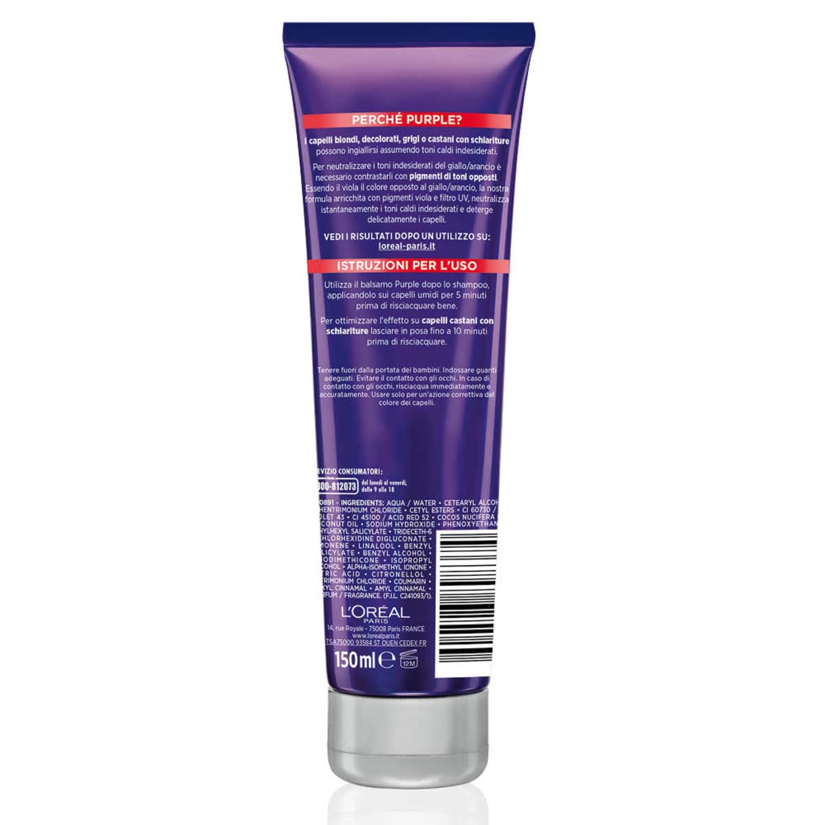 L'ORÉAL Balsamo antigiallo Color Vive Purple, Balsamo Antigiallo per Capelli Schiariti, Biondi, Decolorati e Grigi, 150 ml