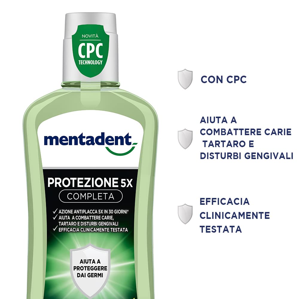 Mentadent Collutorio Protezione 5x Completa con CPC contro i principali disturbi orali, 6 pezzi da 400 ml