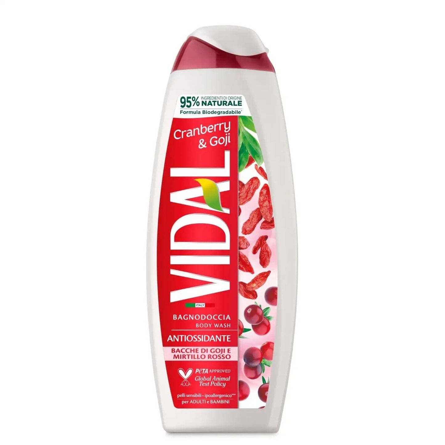 Confezione da 6 detergenti per il corpo Vidal Bagnodoccia, gel doccia Bacche di Goji e Mirtillo Rosso, schiuma doccia con bacche di Goji e mirtillo, 500 ml
