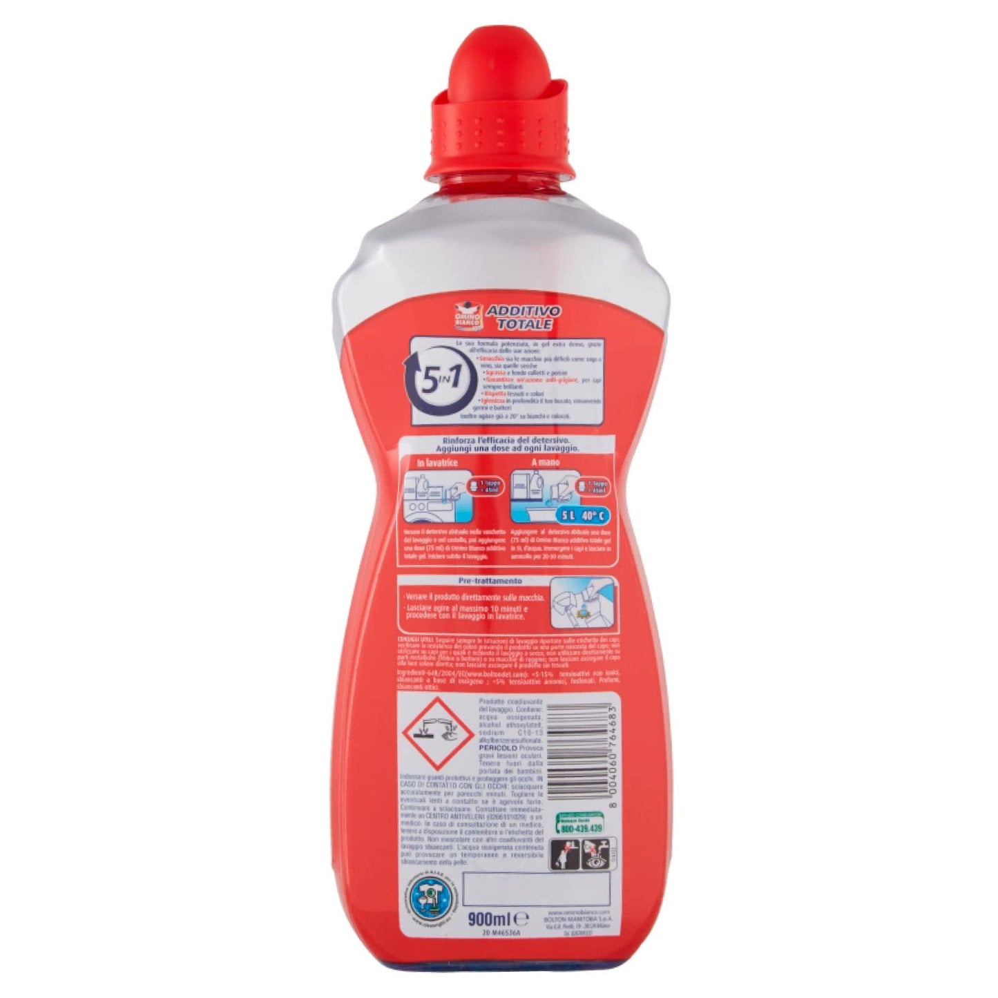 Omino Bianco - Additivo Totale Gel 5 Azioni in 1 per Bucato, Smacchiante e Igienizzante, 900 ml x 4 Pezzi