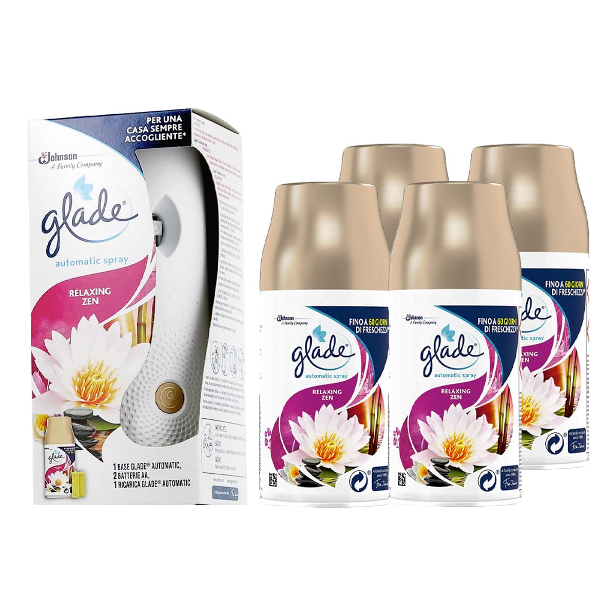 glade Automatic Spray Base con 4PZ Ricarica Fragranza Relaxing Zen - 269 ml