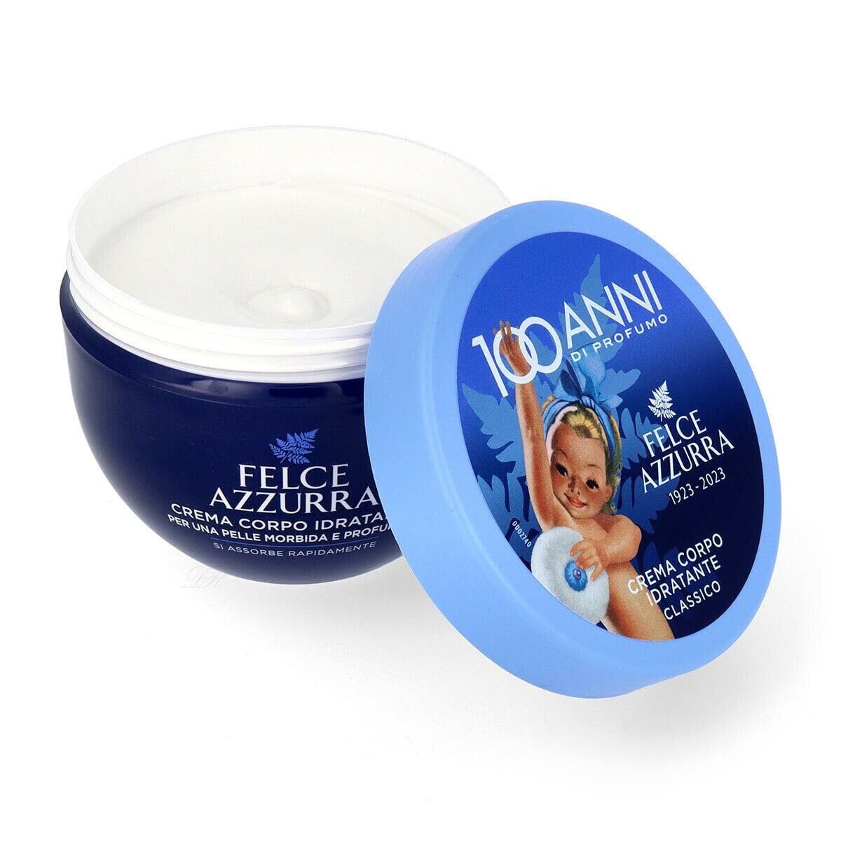Paglieri Felce Azzurra Crema corpo idratante, 3 confezioni da 250 ml, + 1 confezione di talco in polvere Felce Azzurra inclusa, 100 g