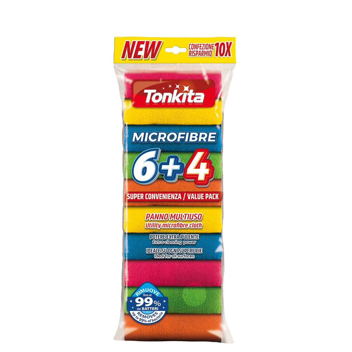 Tonkita | 6+4 Panni Multiuso in Microfibra Colorate, 30x30 Cm, Microfibra con Potere Extra Pulente Ideale su Ogni Superficie, Panni Per La Pulizia Multiuso, 10 Panni
