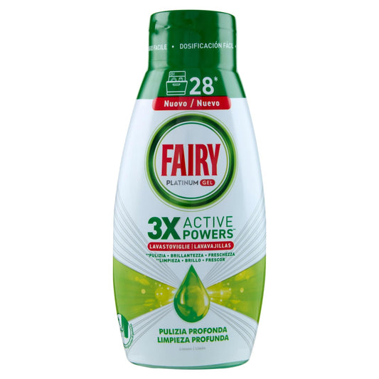 Fairy Gel Lavastoviglie Platinum Pulizia Profonda, Detersivo Piatti Limone 28 Lavaggi 540ml
