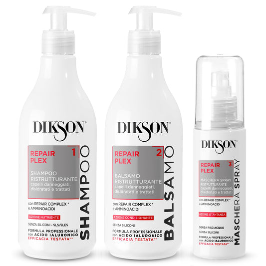 Dikson Repair Plex, Set di Prodotti Ristrutturanti per Capelli Danneggiati: Shampoo, Balsamo e Maschera Spray