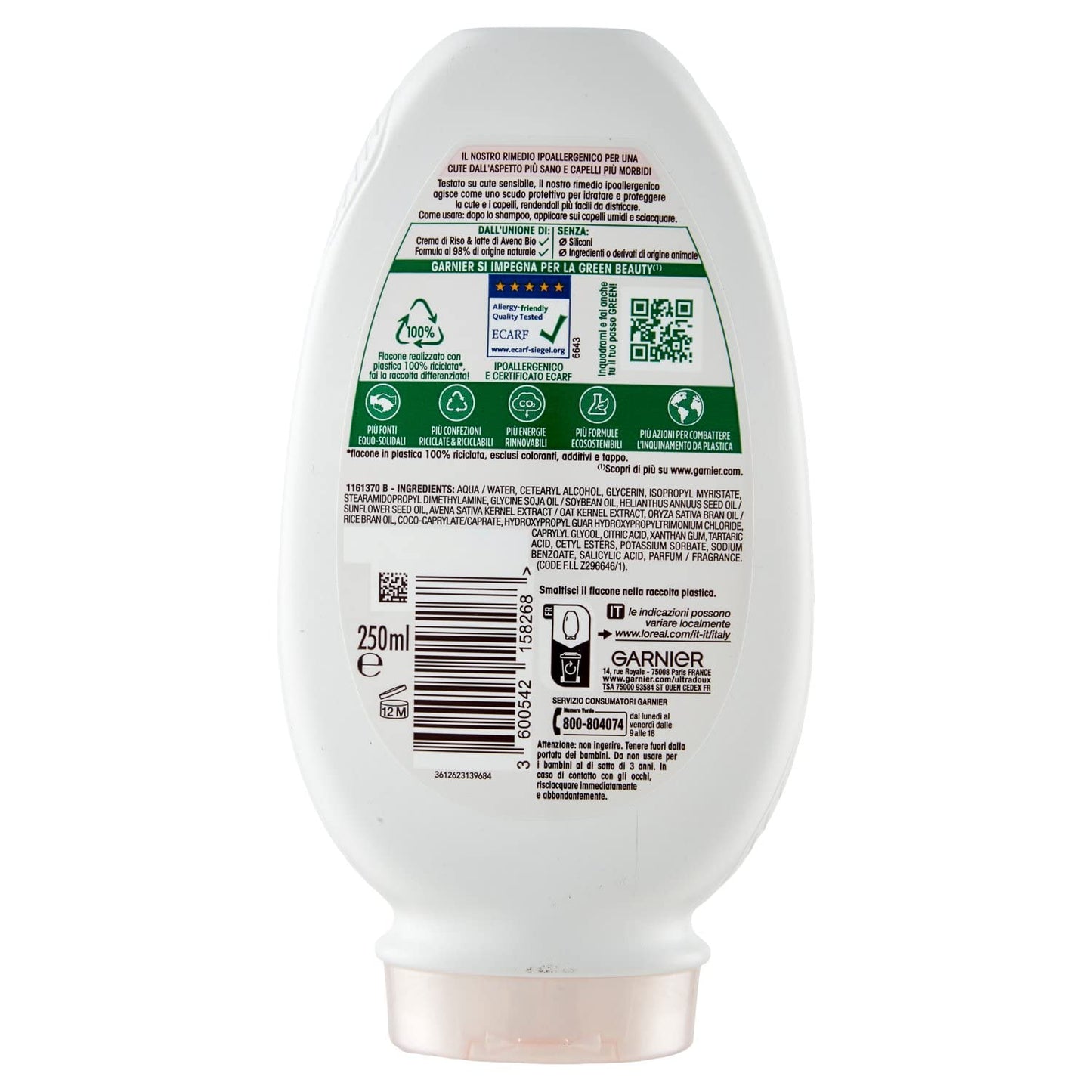Garnier Balsamo Ultra Dolce al Crema di Riso e Latte d'Avena, 250ml