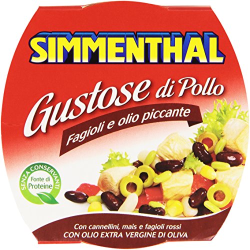 Simmenthal - Piccante: Insalata di Petto di Pollo con Fagiolini Cannellini, Mais e Fagioli Rossi, 1 Lattina da 160 gr
