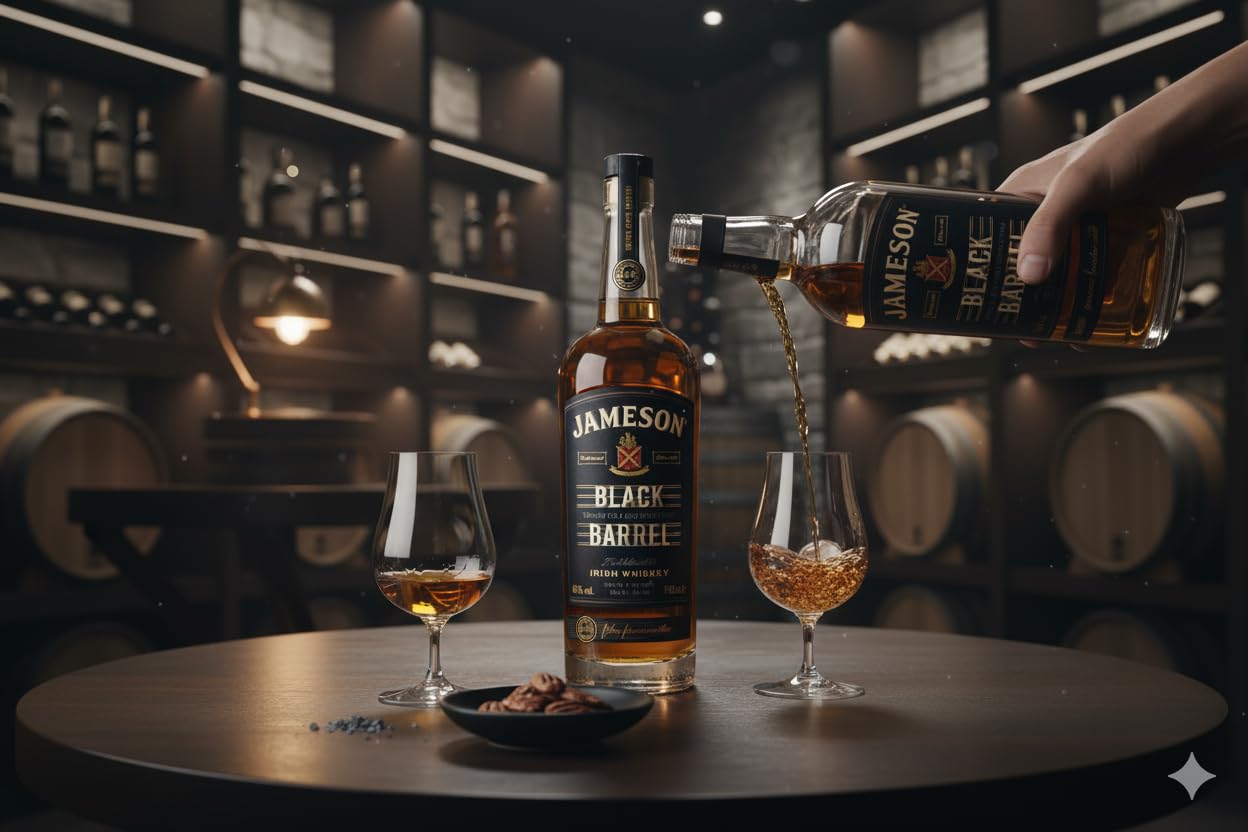 CG94 - Jameson Black Barrel Whiskey Irlandese 700ml con 3 Cialde Lucky Caffè, Confezione Regalo Global Dream
