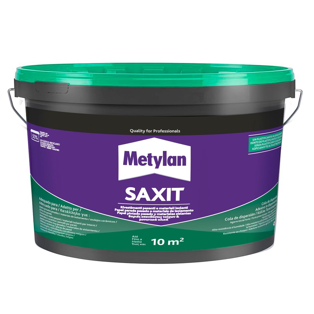 Metylan Saxit, Adesivo Acrilico Beige per Incollaggi di Rivestimenti in Interni, Piastrelle, Perlinature, Mosaici, PVC rigido, Schiuma di PVC, Sughero, Zoccolini e Battiscopa, Secchio da 4Kg
