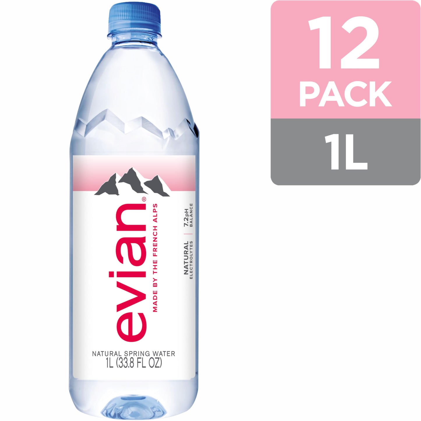 Evian - Acqua di sorgente naturale (una confezione da 12 bottiglie singole, ogni bottiglia è 1 litro) acqua di sorgente filtrata naturalmente in bottiglie grandi