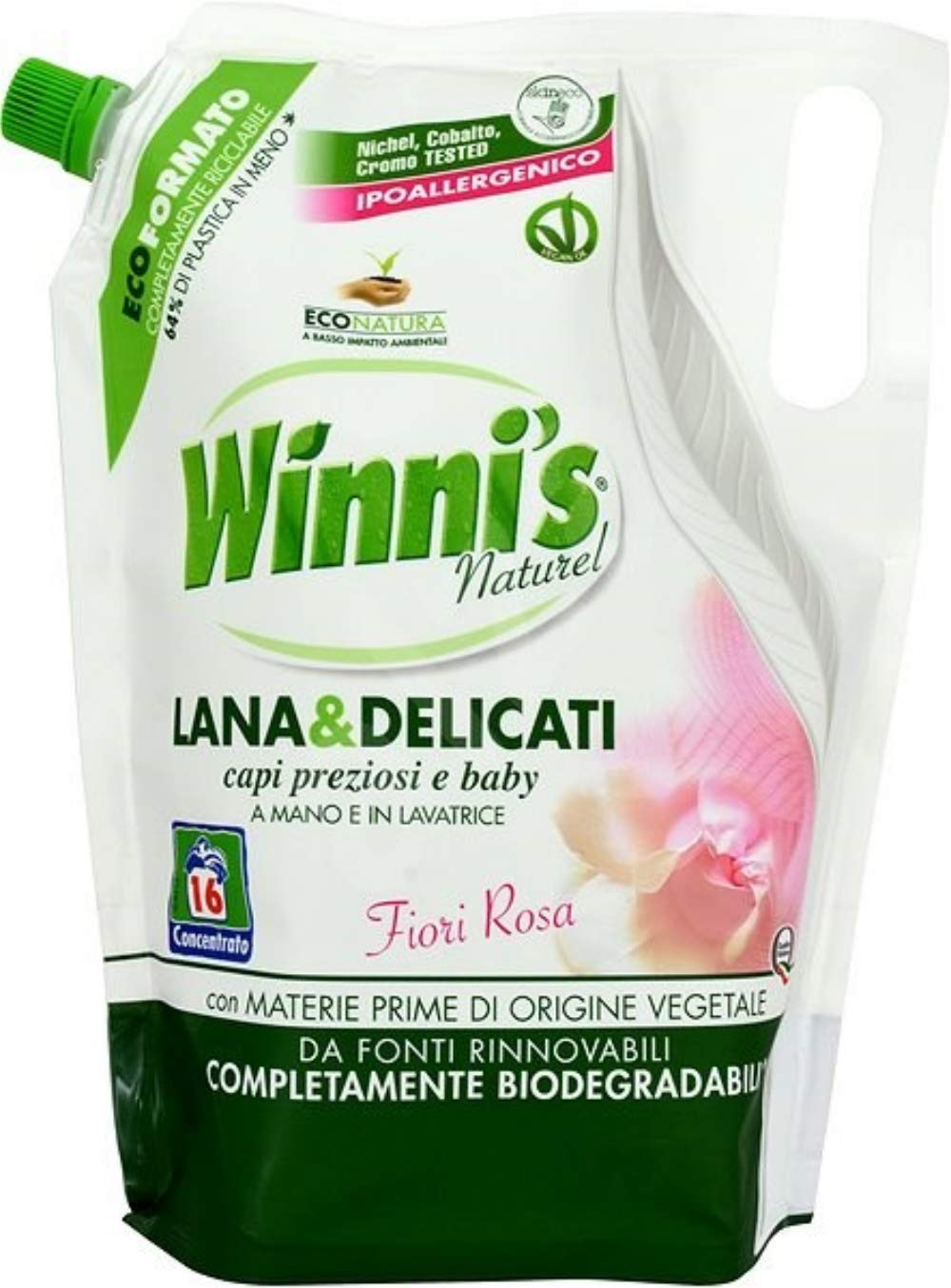 WINNI'S Naturel Lana&DELICATI 16 LAVAGGI ECORICARICA 800ML.Fiori Rosa