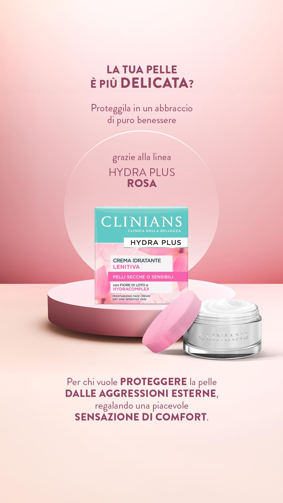 CLINIANS | Hydra Plus Crema Viso Idratante Lenitiva, Dermatologicamente Testato, Made in Italy, 50 ml