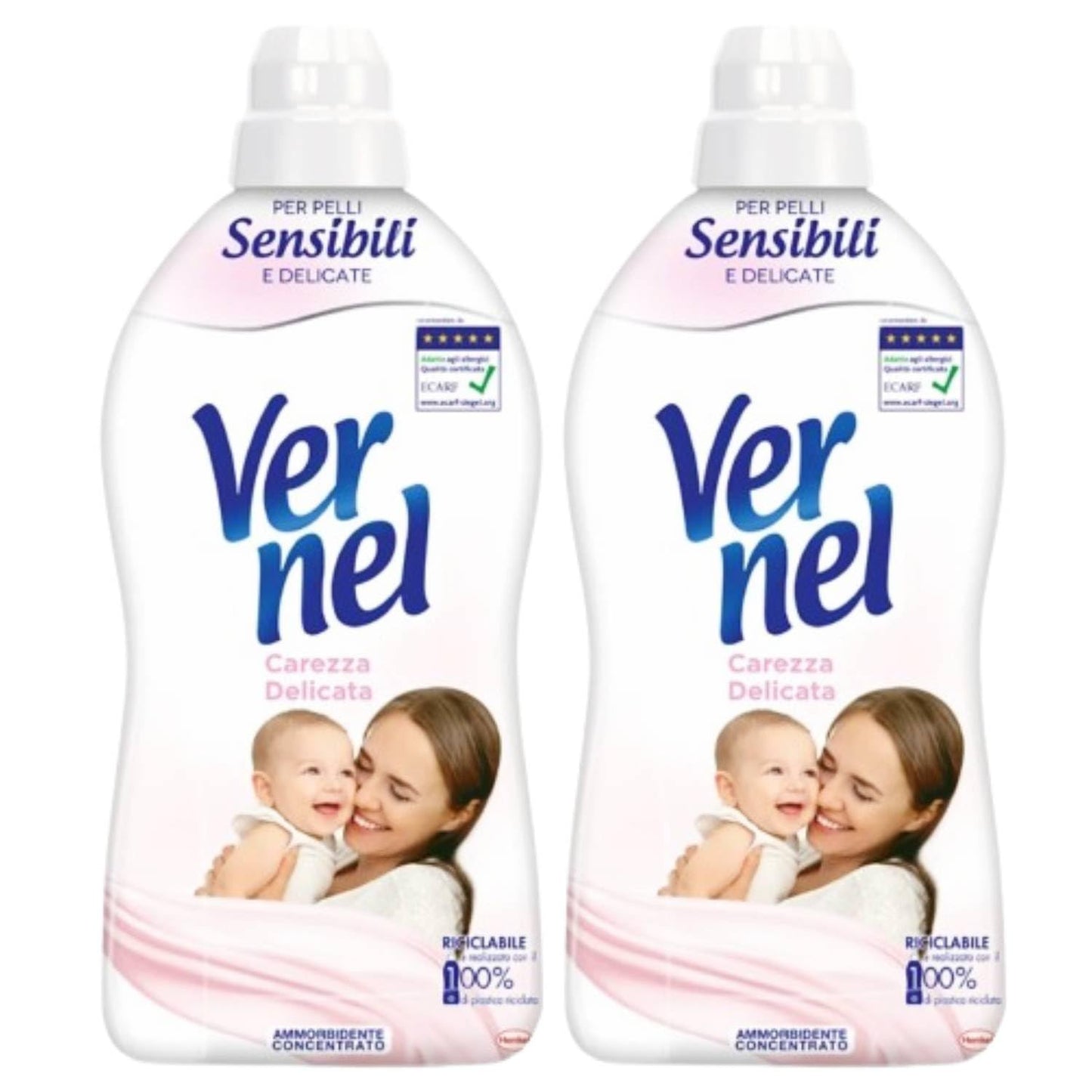 Vernel Carezza Delicata Ammorbidente Concentrato Per Lavatrice Per Pelli Sensibili e Delicate Senza Coloranti 28 Lavaggi 700 ml (2 Unità)