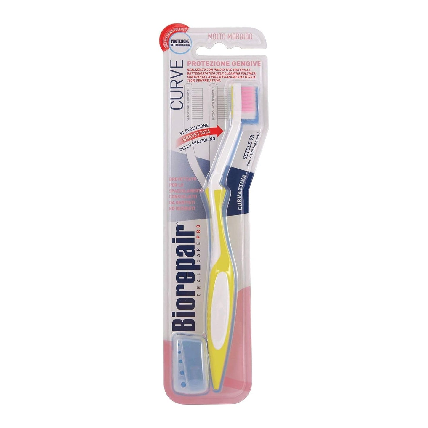 Biorepair, Spazzolino Gengive con Setole Super Soft, Antibatterico con Piliscilingua, Inibisce la Crescita Batterica Fino al 90%
