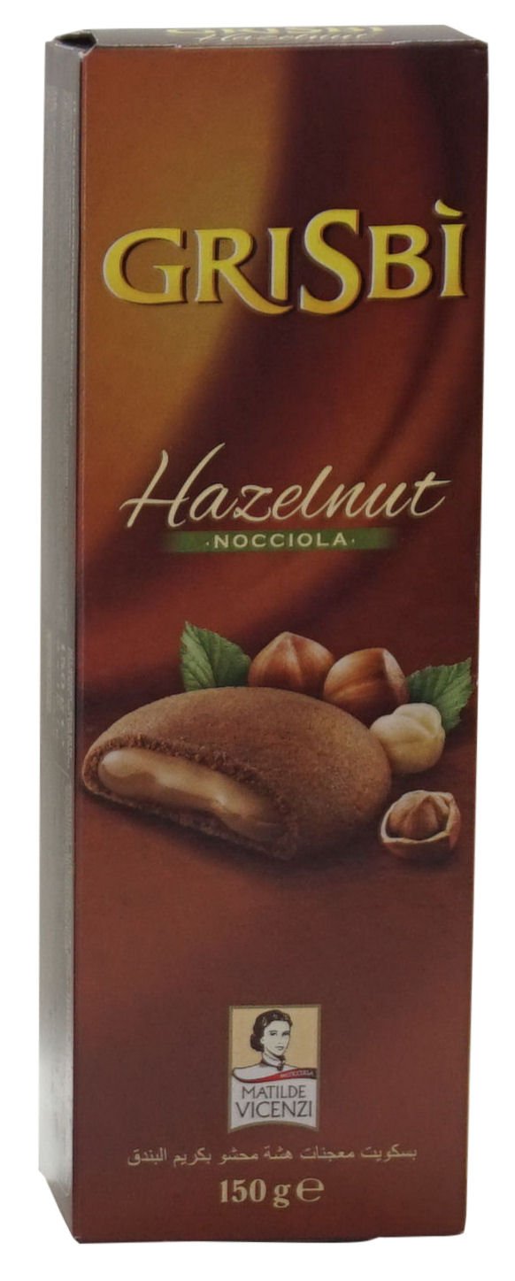 Vicenzi: Biscotti Frolla Italiana "Grisbi Hazelnut" ripieni di Crema di Nocciola 150 g Confezione da 8