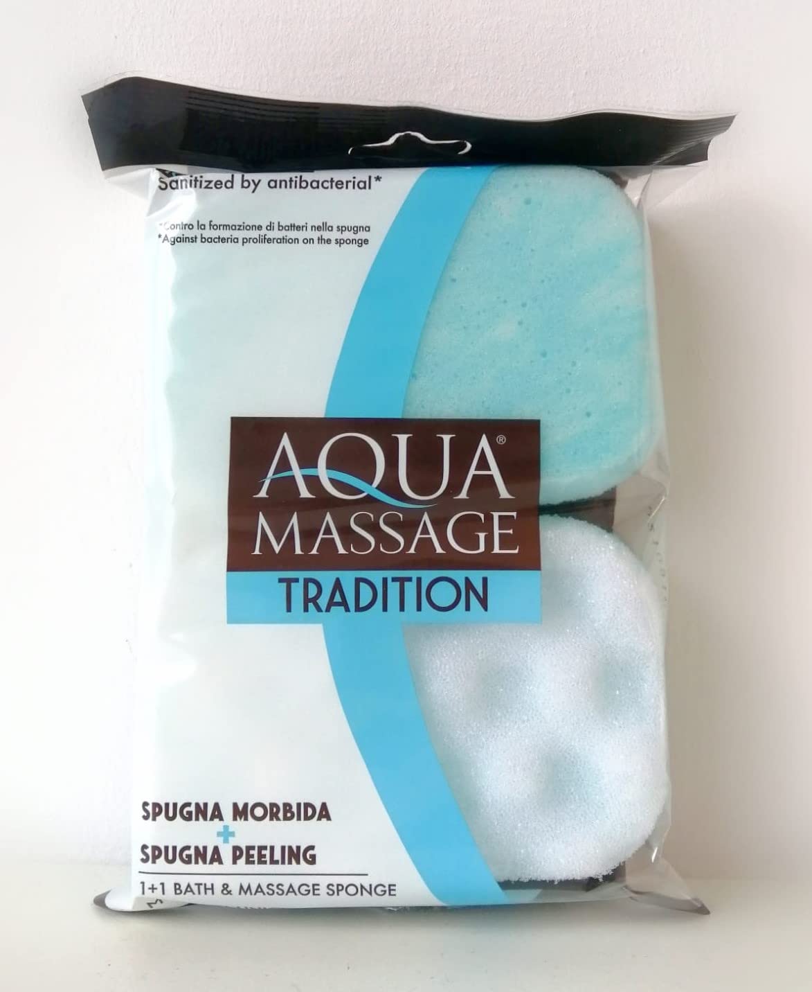 Aqua Massage Tradition Spugna Morbida + Spugna Peeling, 1 Confezione con 2 Spugne