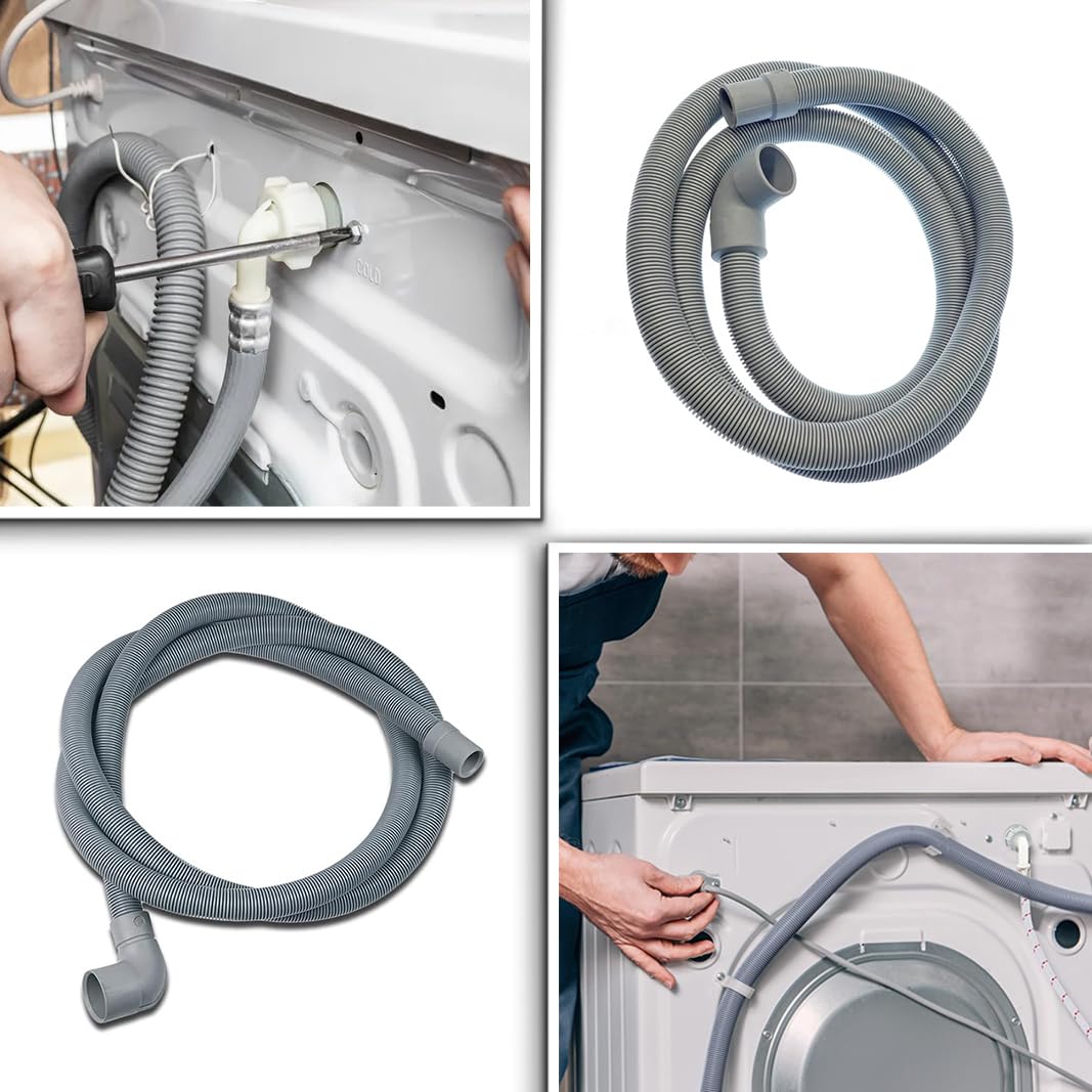 CG94 - Tubo Scarico Lavatrice Universale Con Pipa. Ø21-29mm, 90°. Lunghezza: 350Cm.